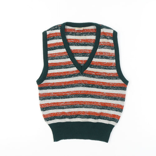 Rotring Women's Multicoloured Striped Knit Vest XL V-Neck Retro