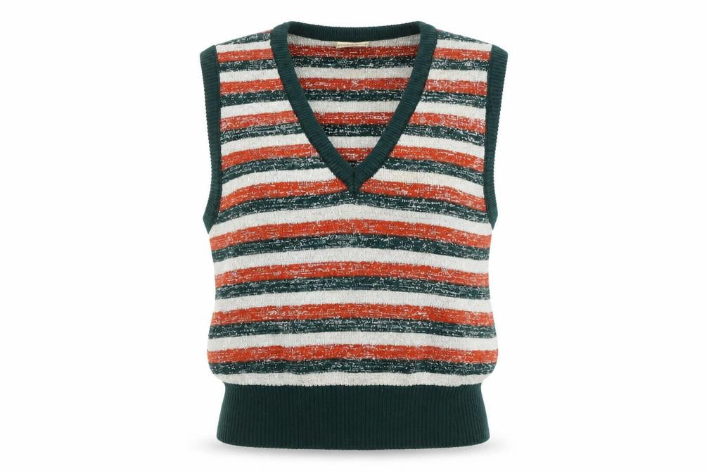 Rotring Women's Multicoloured Striped Knit Vest XL V-Neck Retro