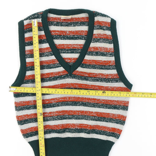Rotring Women's Multicoloured Striped Knit Vest XL V-Neck Retro