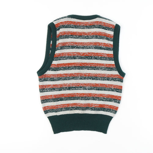 Rotring Women's Multicoloured Striped Knit Vest XL V-Neck Retro