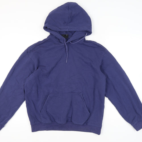 H&M Men’s Blue Pullover Hoodie M Relaxed Fit Long Sleeve Cotton Blend