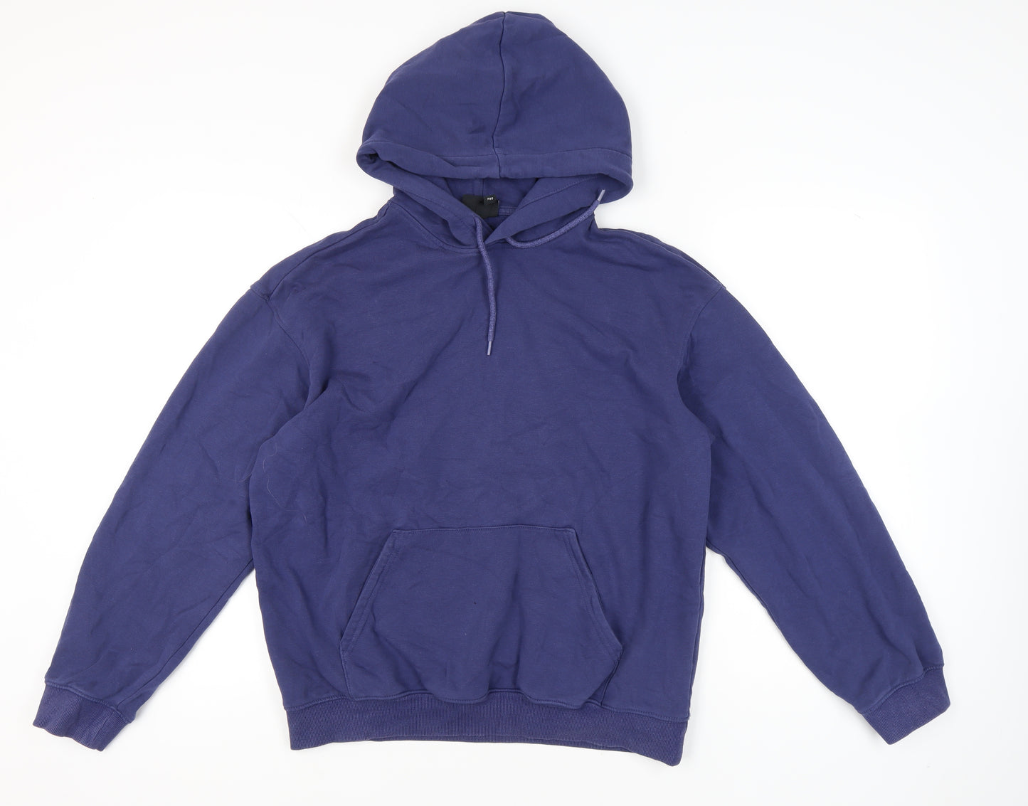 H&M Men’s Blue Pullover Hoodie M Relaxed Fit Long Sleeve Cotton Blend