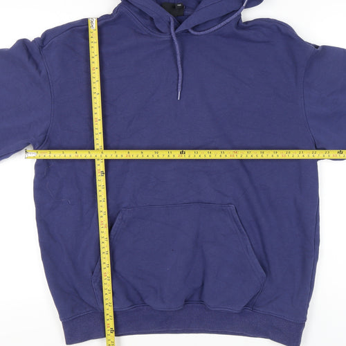 H&M Men’s Blue Pullover Hoodie M Relaxed Fit Long Sleeve Cotton Blend