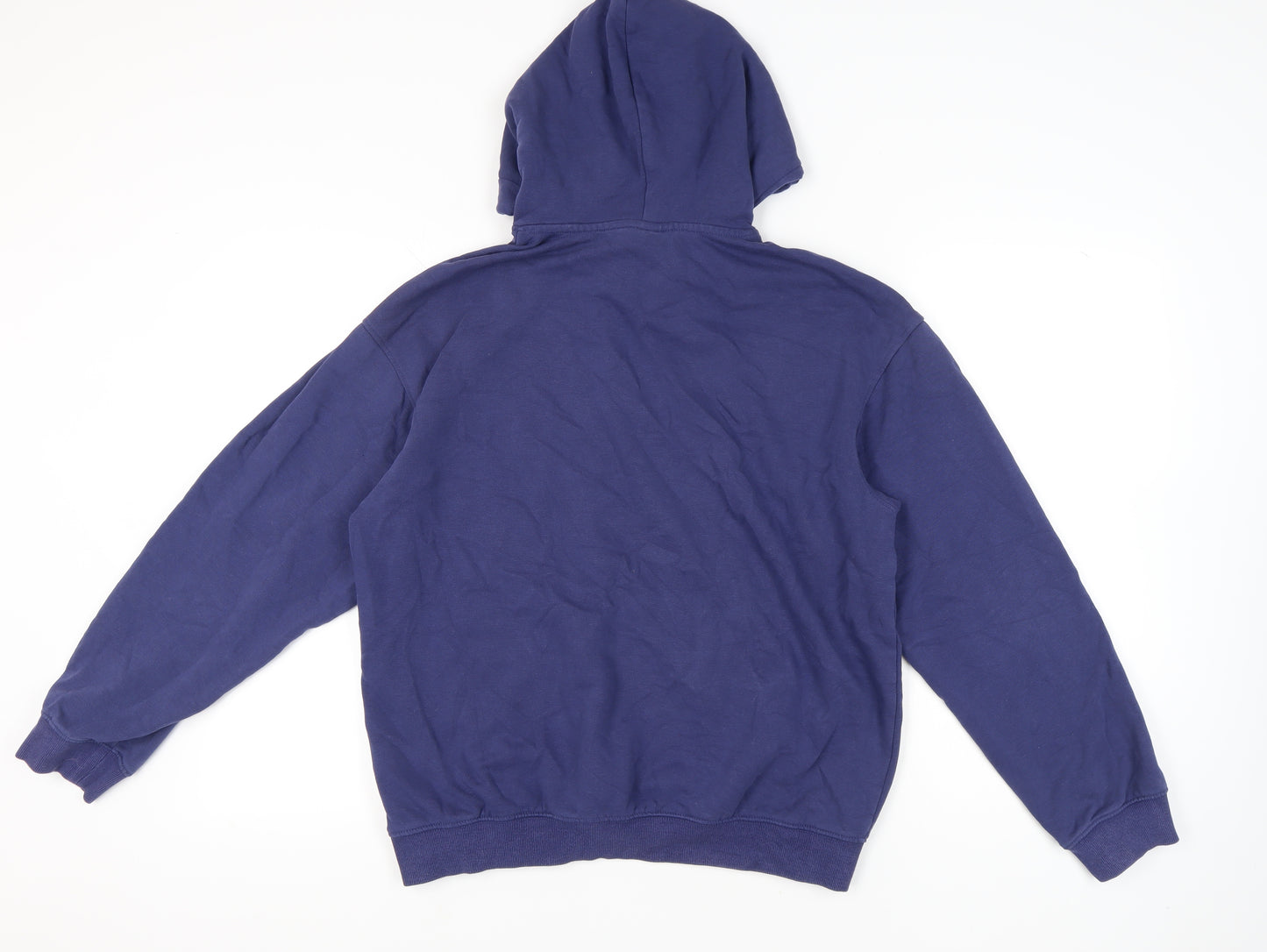 H&M Men’s Blue Pullover Hoodie M Relaxed Fit Long Sleeve Cotton Blend
