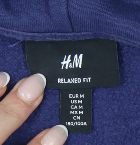 H&M Men’s Blue Pullover Hoodie M Relaxed Fit Long Sleeve Cotton Blend