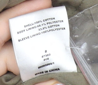 Crafted Womens Green Military Jacket Size 8 Cotton Mid-Length