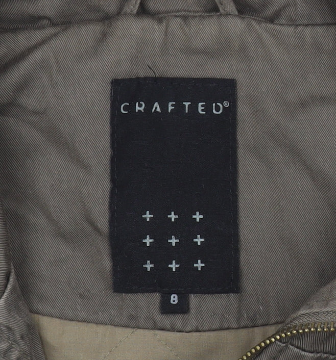 Crafted Womens Green Military Jacket Size 8 Cotton Mid-Length