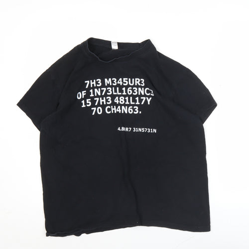 Unisex Black Graphic Print Cotton T-Shirt M Crew Neck
