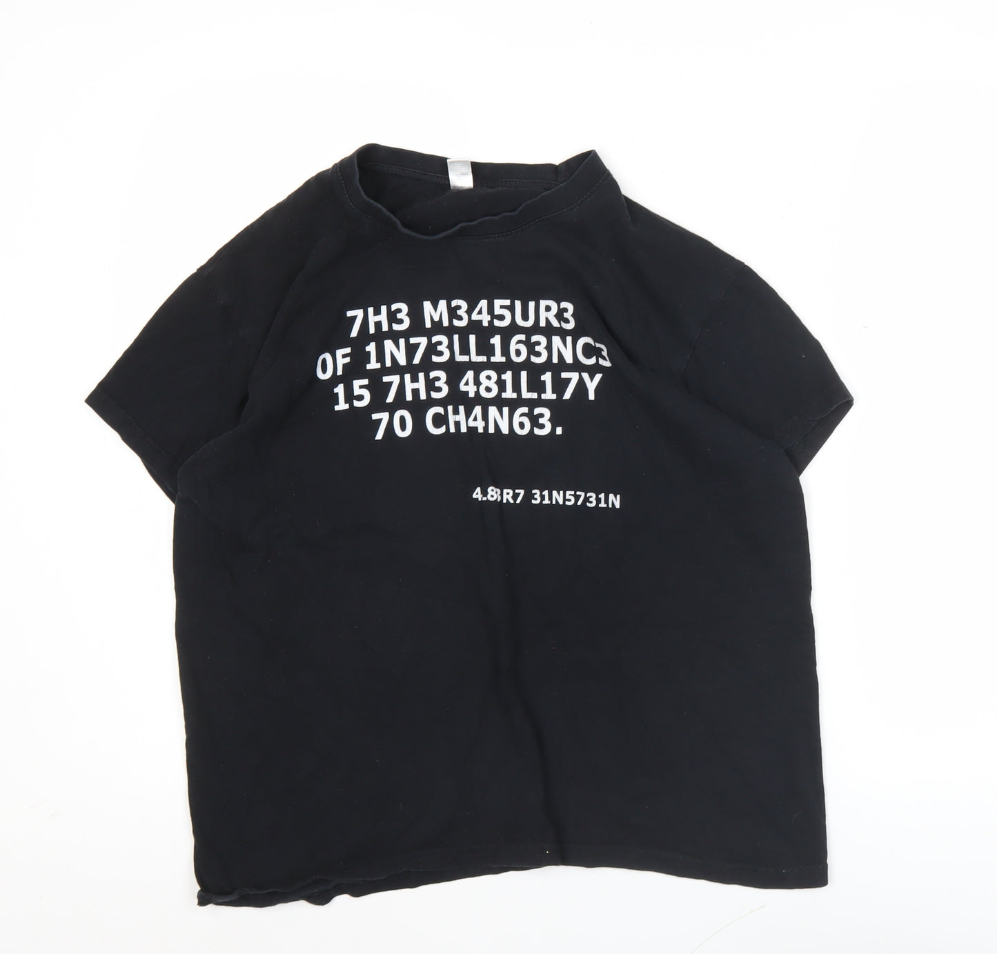 Unisex Black Graphic Print Cotton T-Shirt M Crew Neck