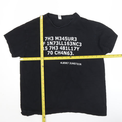 Unisex Black Graphic Print Cotton T-Shirt M Crew Neck
