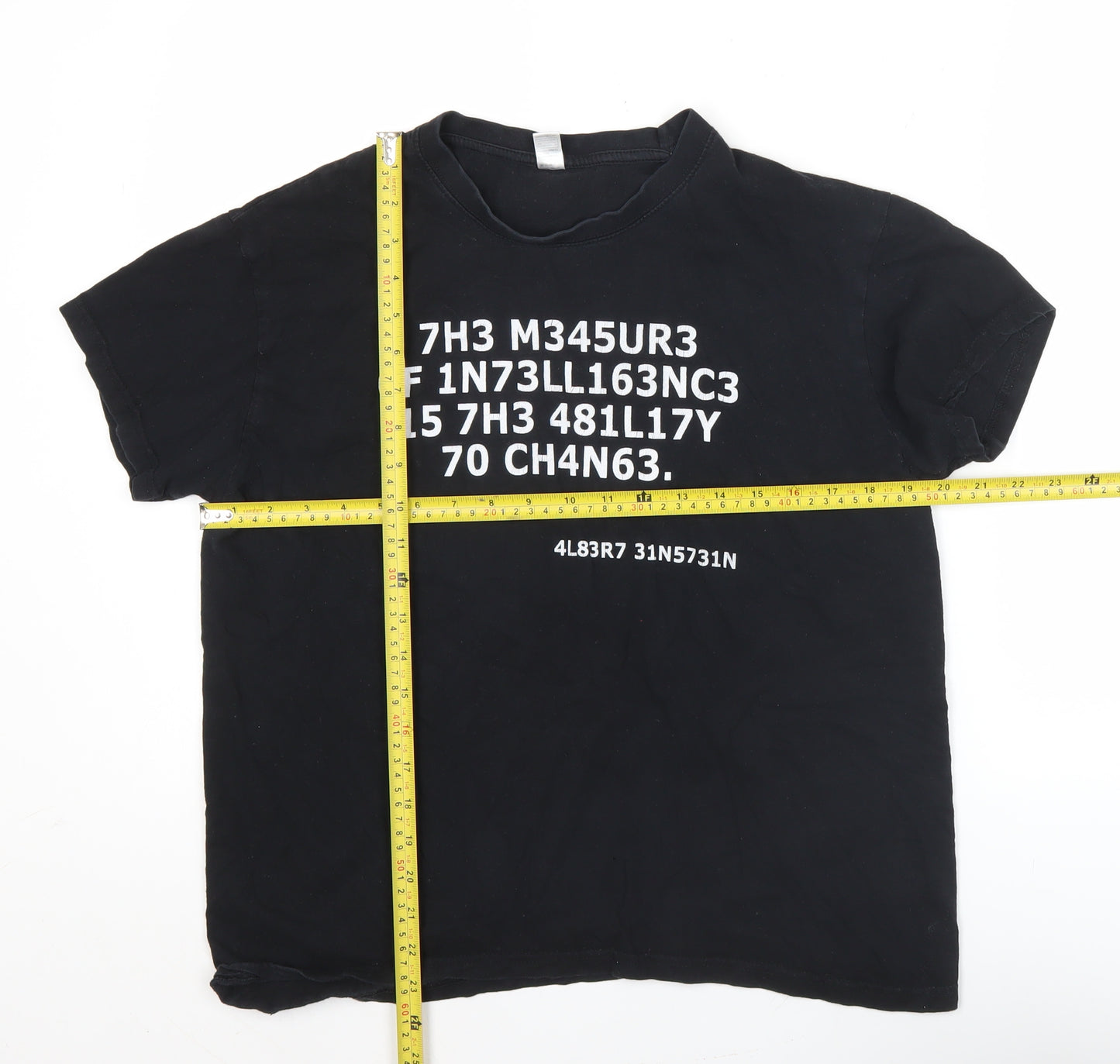Unisex Black Graphic Print Cotton T-Shirt M Crew Neck