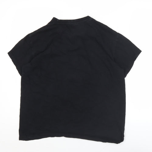 Unisex Black Graphic Print Cotton T-Shirt M Crew Neck