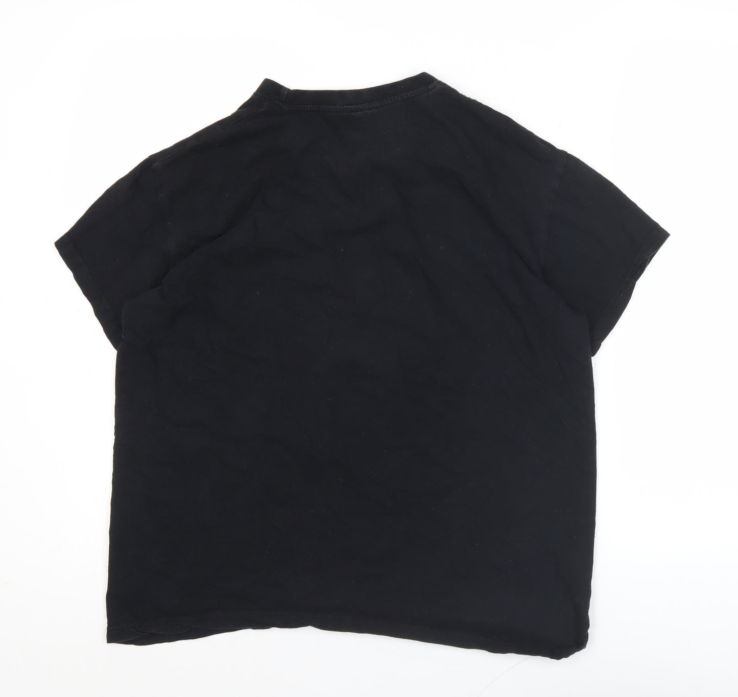 Unisex Black Graphic Print Cotton T-Shirt M Crew Neck