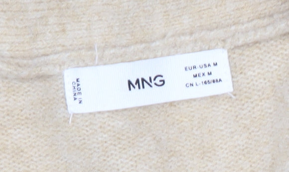 MNG Womens Beige Black Striped V-Neck Button Cardigan Size M