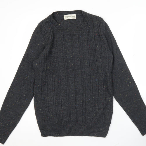 Stag and Hart Mens Grey Cable Knit Acrylic Jumper Size S