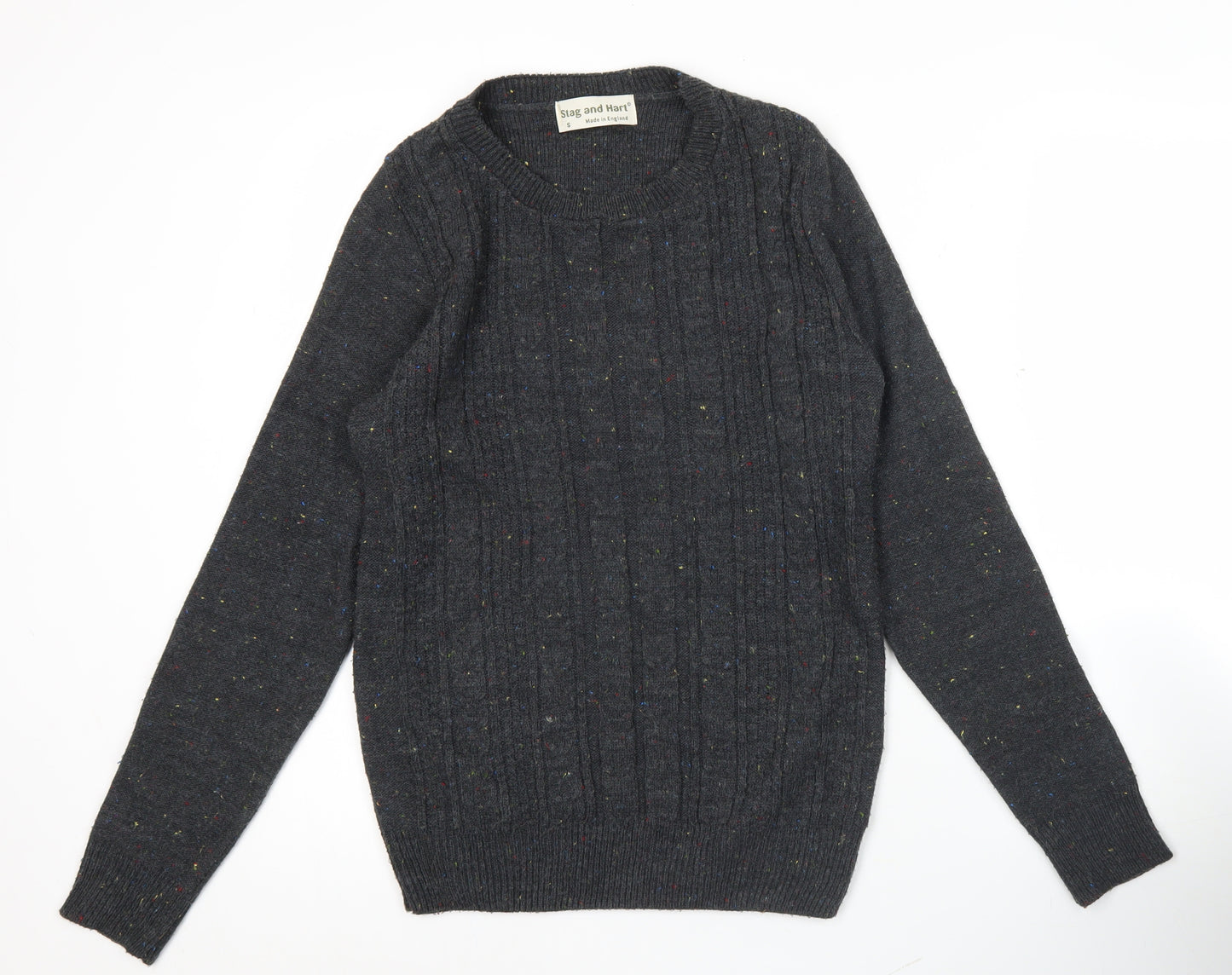 Stag and Hart Mens Grey Cable Knit Acrylic Jumper Size S