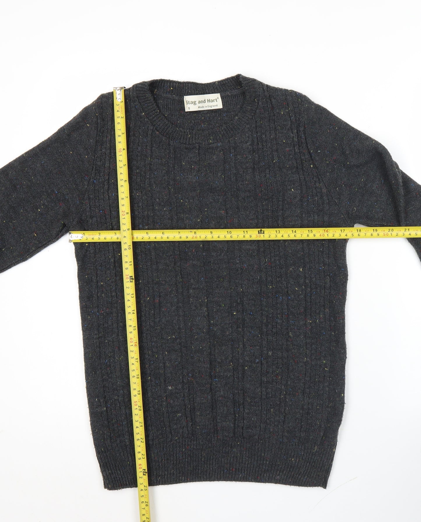 Stag and Hart Mens Grey Cable Knit Acrylic Jumper Size S