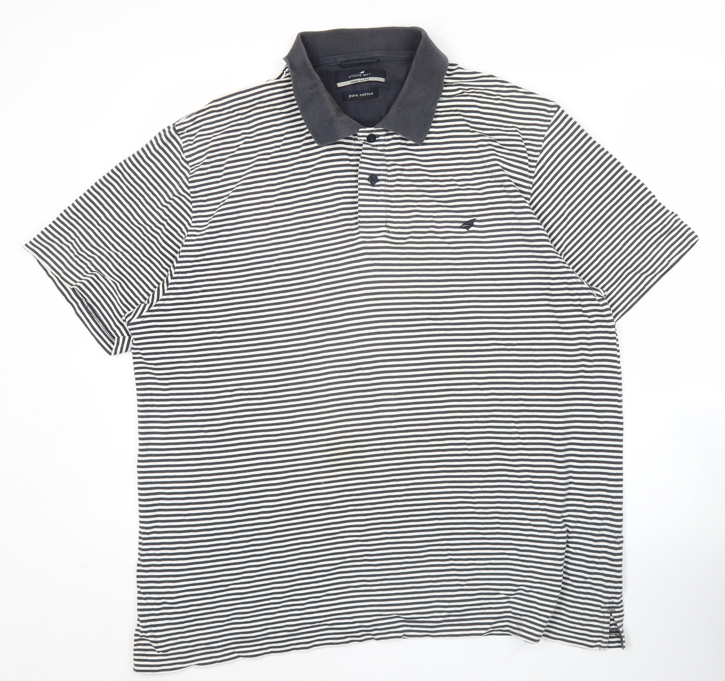 Stone Bay Men’s Black Striped Polo Shirt Large Cotton Casual