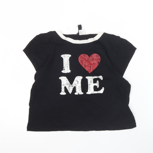 H&M Divided Women’s Black Cropped T-Shirt Size 12 Funny Graphic