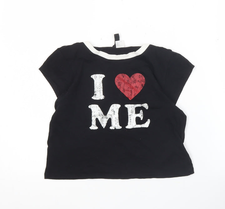 H&M Divided Women’s Black Cropped T-Shirt Size 12 Funny Graphic
