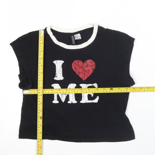 H&M Divided Women’s Black Cropped T-Shirt Size 12 Funny Graphic