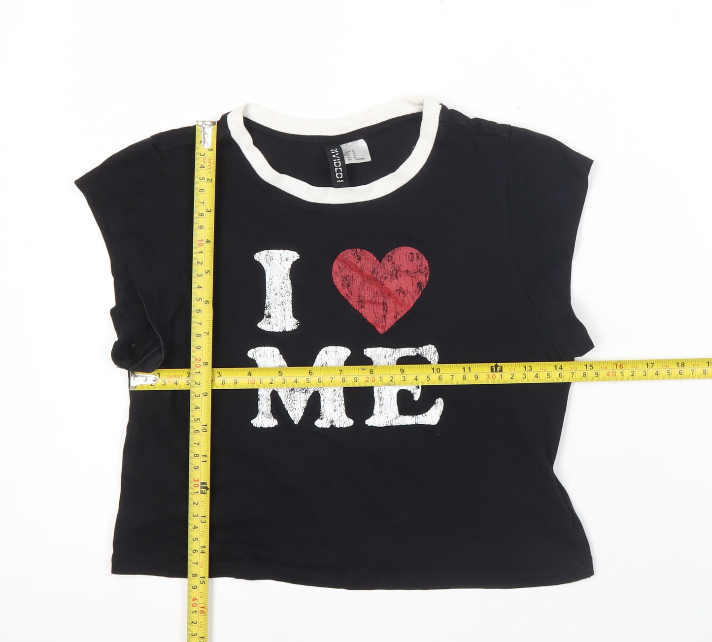 H&M Divided Women’s Black Cropped T-Shirt Size 12 Funny Graphic