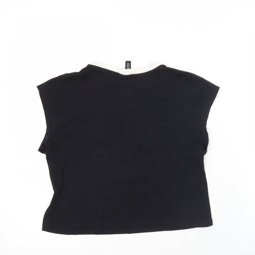 H&M Divided Women’s Black Cropped T-Shirt Size 12 Funny Graphic