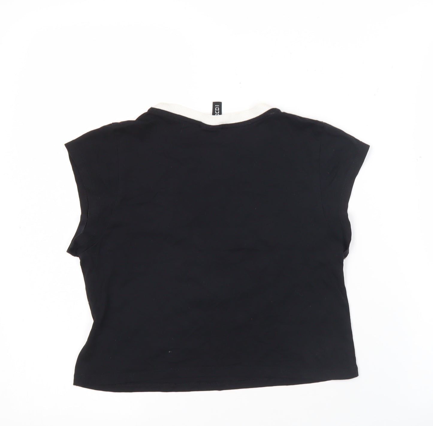 H&M Divided Women’s Black Cropped T-Shirt Size 12 Funny Graphic
