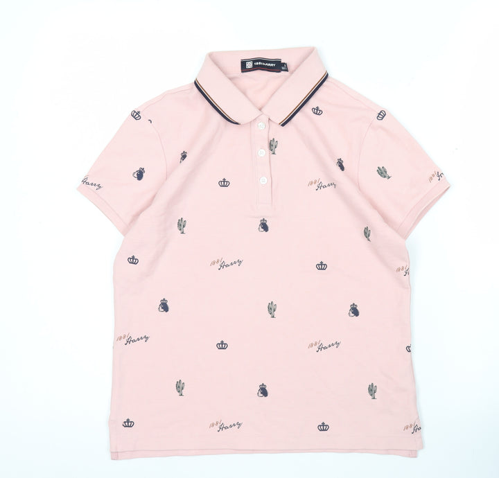 1881 Harry Boys Pink Polo Shirt Age 14 Graphic Crown Cactus Print