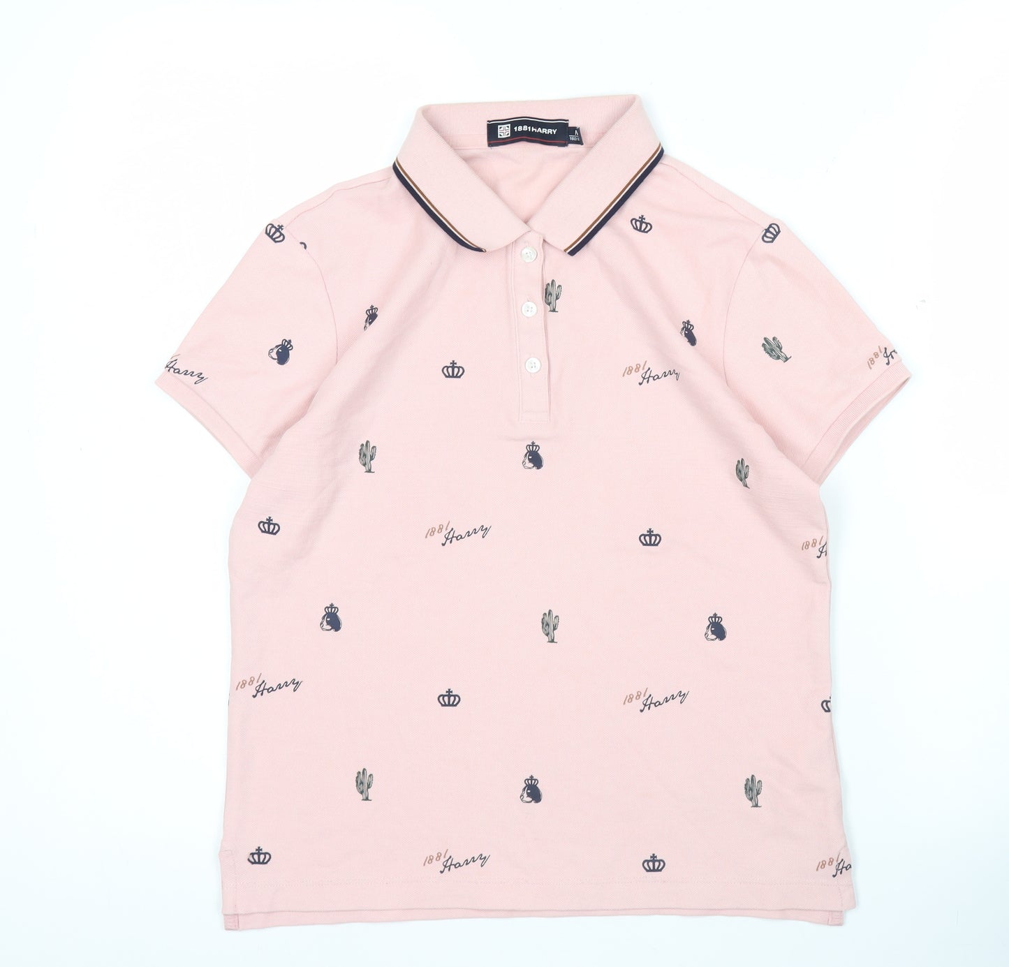 1881 Harry Boys Pink Polo Shirt Age 14 Graphic Crown Cactus Print