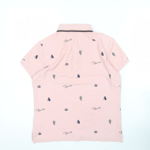 1881 Harry Boys Pink Polo Shirt Age 14 Graphic Crown Cactus Print