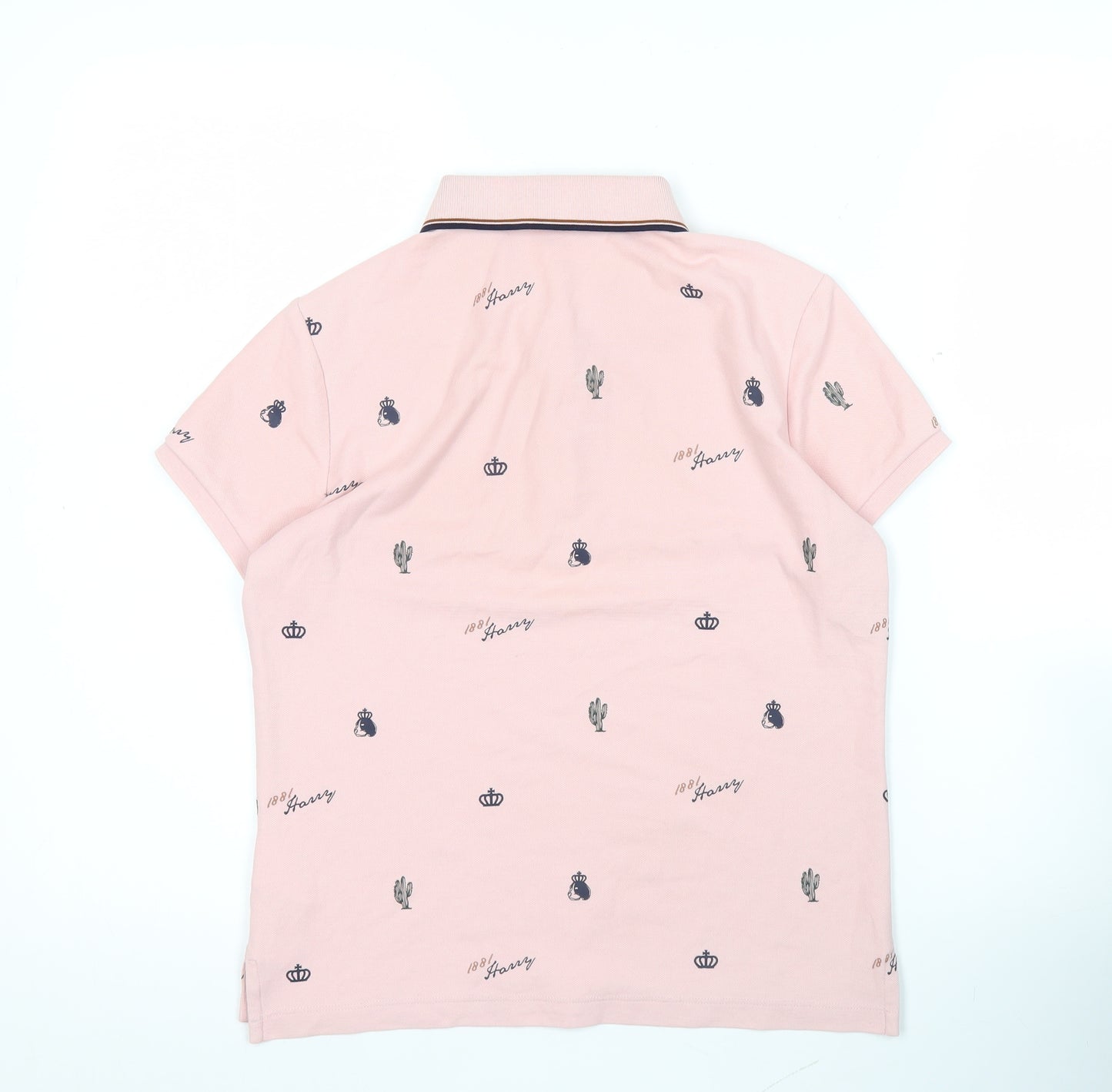 1881 Harry Boys Pink Polo Shirt Age 14 Graphic Crown Cactus Print