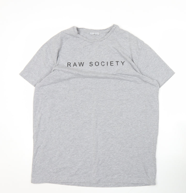 Raw Society Mens Grey XL Logo Crew Neck Short Sleeve T-Shirt