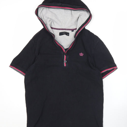 Next Women’s Black Polo Hoodie Top Size M Short Sleeve Cotton