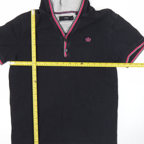 Next Women’s Black Polo Hoodie Top Size M Short Sleeve Cotton