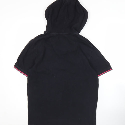 Next Women’s Black Polo Hoodie Top Size M Short Sleeve Cotton