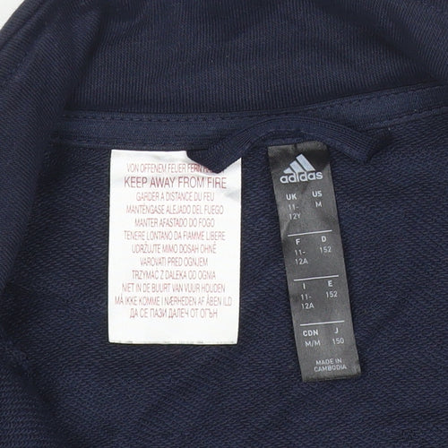 Adidas Boys Blue Track Jacket 12 Years Full Zip Logo Sports Activewear