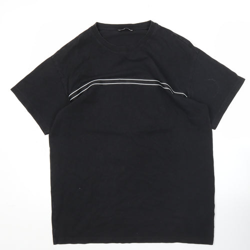New Look Men Black M Crew Neck Cotton Striped T-Shirt