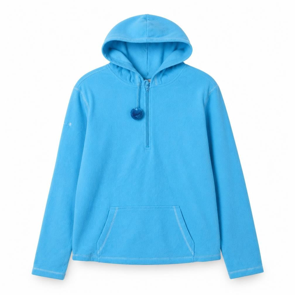 Front view of Joe Boxer women’s blue medium pullover hoodie fleece 1/2 zip