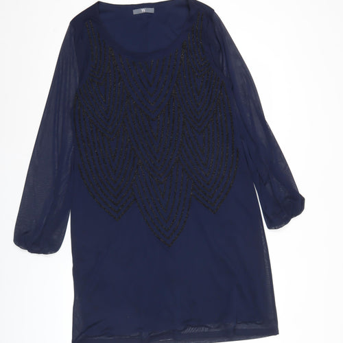 BHS Women’s Blue Sequin Shift Dress Size 16 Long Sleeve
