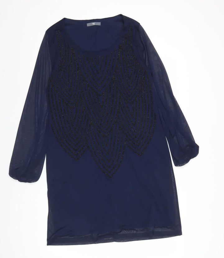 BHS Women’s Blue Sequin Shift Dress Size 16 Long Sleeve