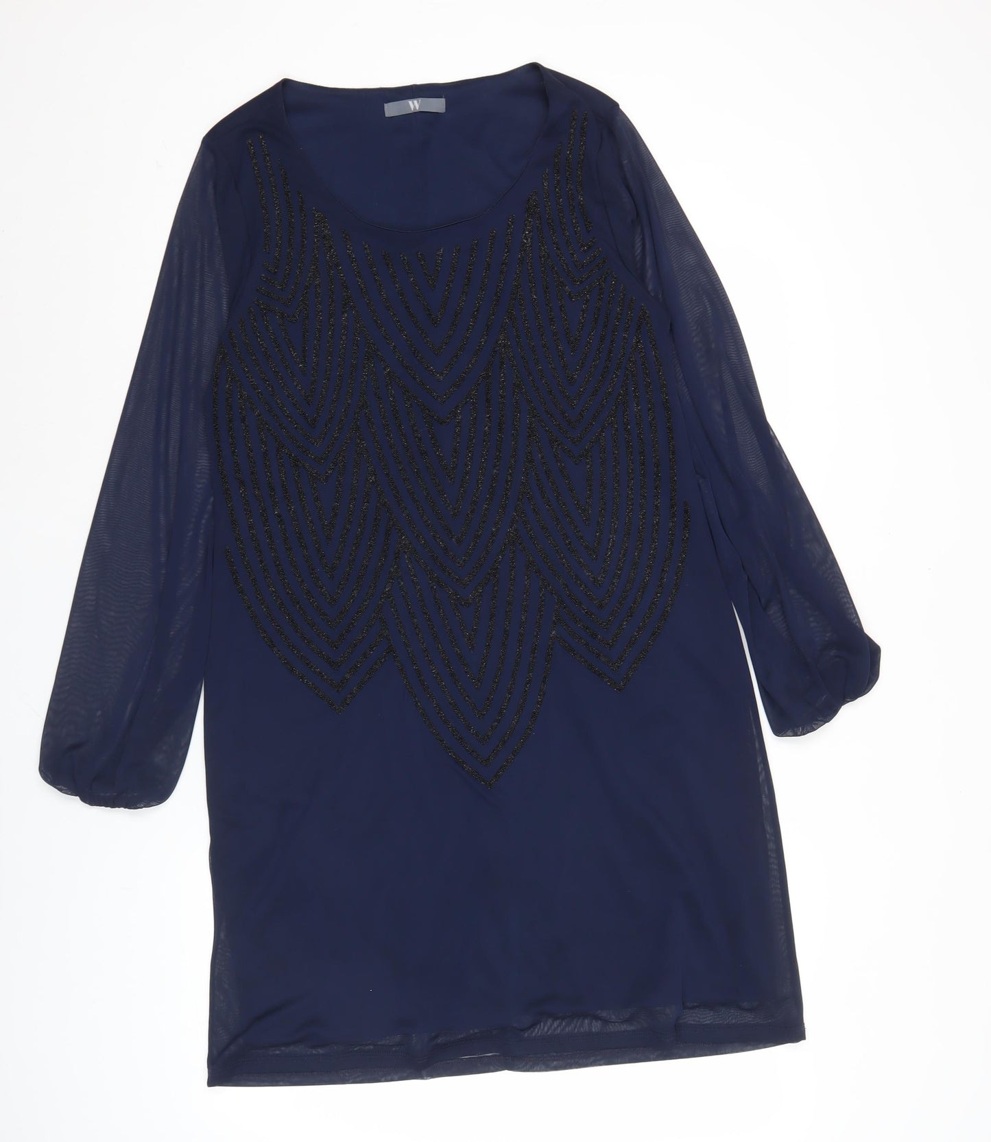 BHS Women’s Blue Sequin Shift Dress Size 16 Long Sleeve