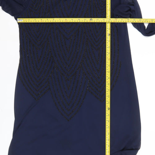BHS Women’s Blue Sequin Shift Dress Size 16 Long Sleeve