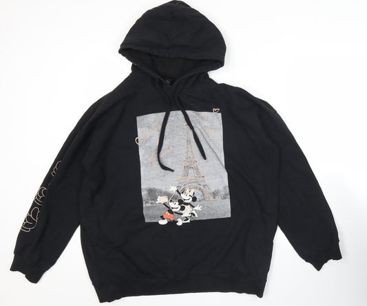 Front view of Sinsay Disney women’s black hoodie m mickey mouse paris graphic pullover