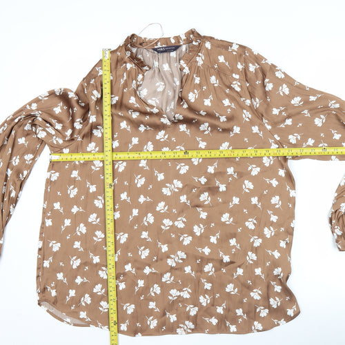 Marks and Spencer Women’s Brown Floral Blouse Size 14 V-Neck Tunic Top