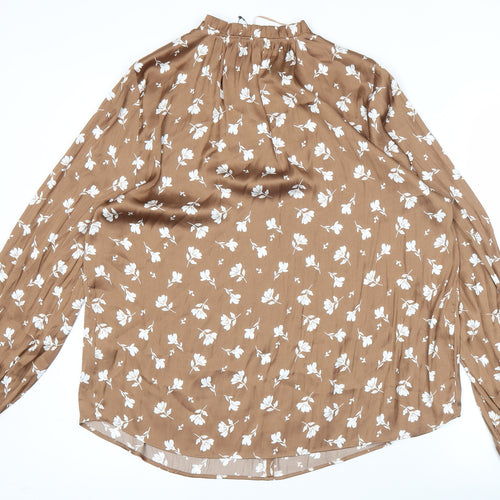 Marks and Spencer Women’s Brown Floral Blouse Size 14 V-Neck Tunic Top