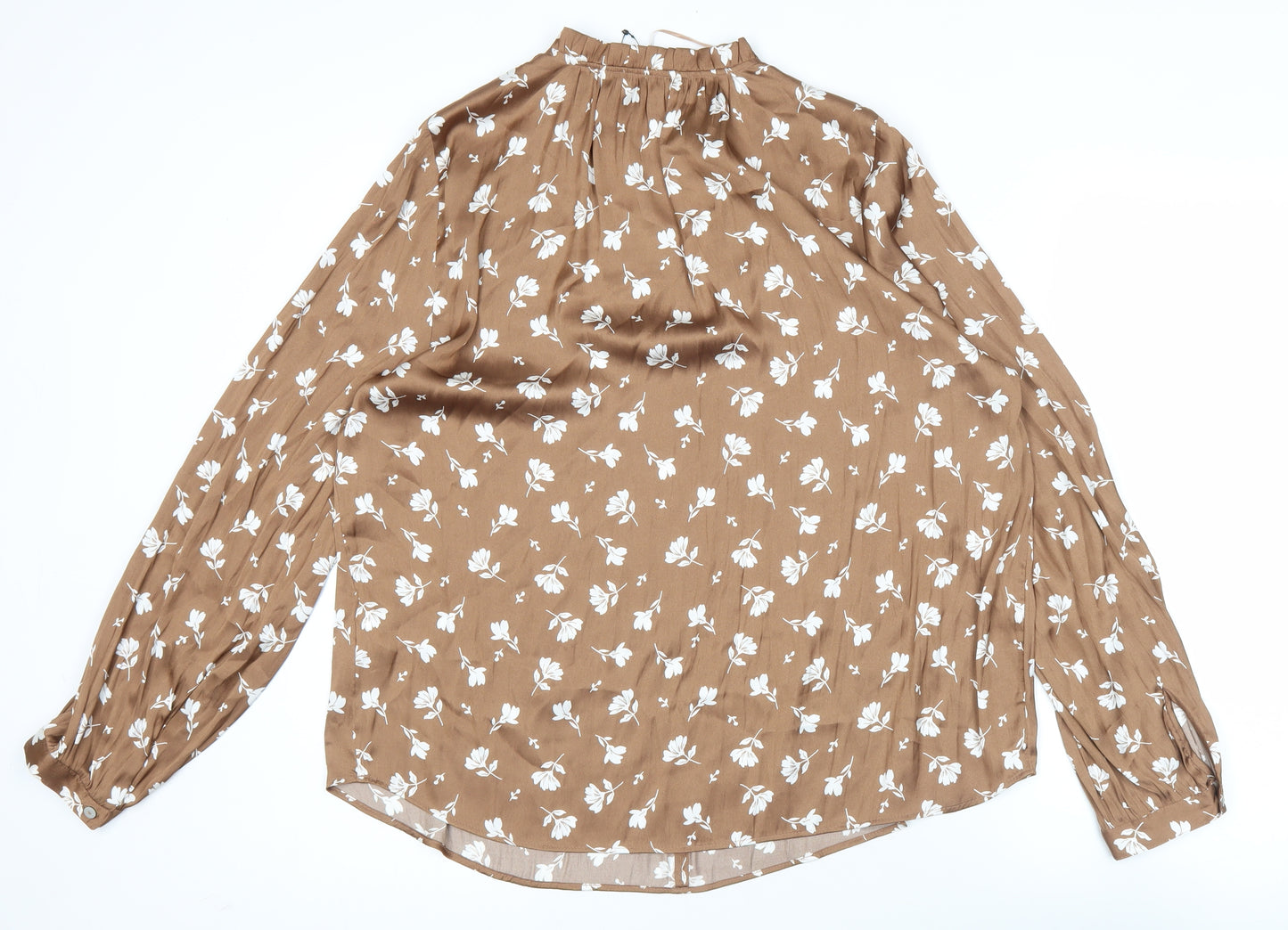 Marks and Spencer Women’s Brown Floral Blouse Size 14 V-Neck Tunic Top