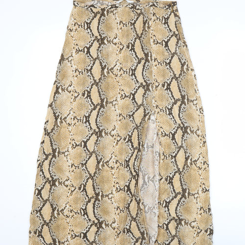 H&M Women’s Beige Snake Print Midi A-Line Skirt Size 12