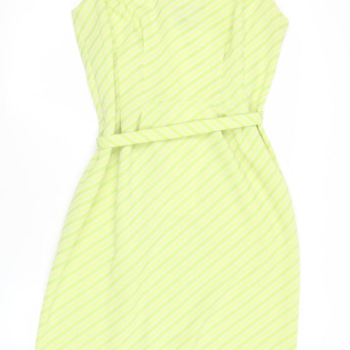 Raddlebarn of London Women’s Green Striped Knee Length Strapless Shift Dress UK 16