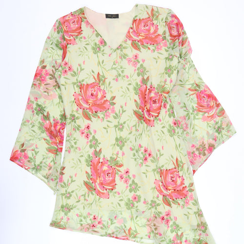 Chic Soul Women’s Multicoloured Floral Shift Dress Size S V-Neck Long Sleeve